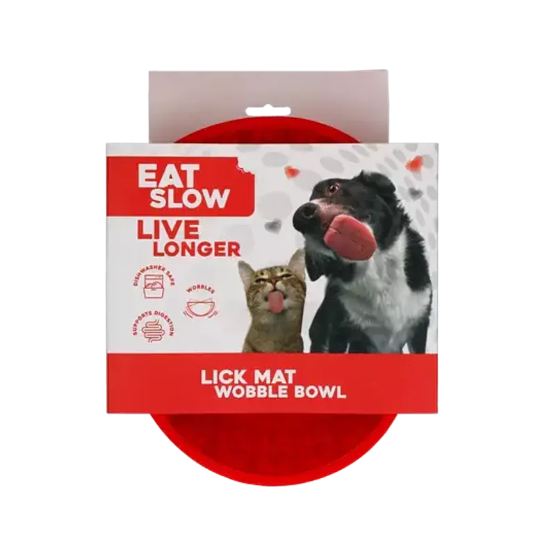 Eat Slow Live Longer Lick Mat Wobble Bowl Red